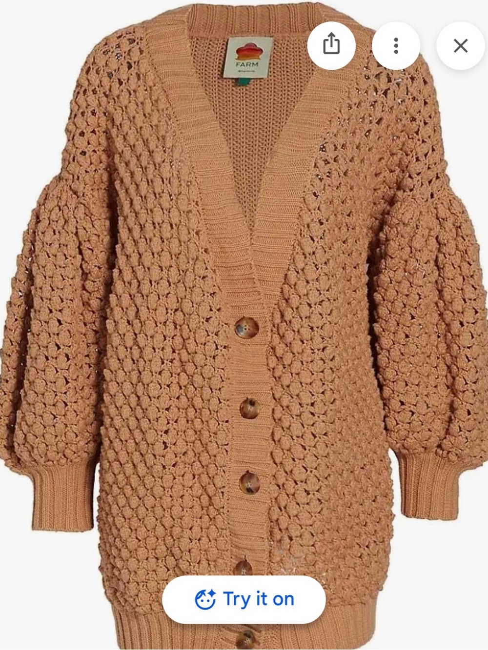 Farm Rio Chunky Knit Button-Front Cardigan in Camel NWT - small
